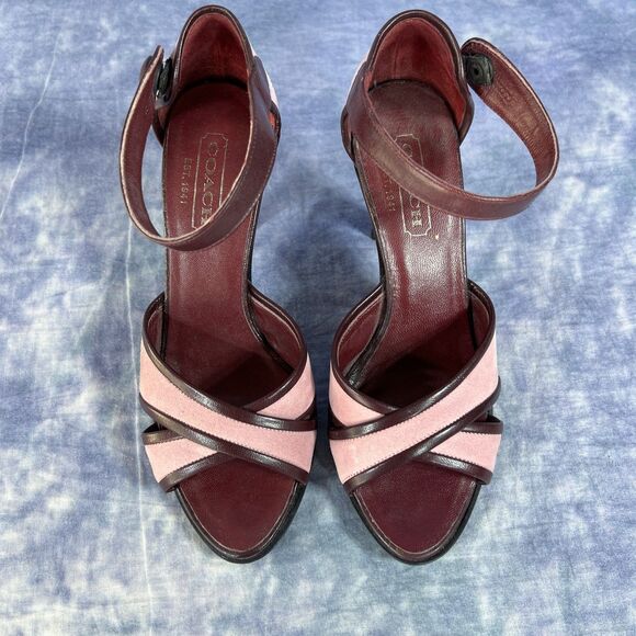 COACH DARRIE BURGUNDY PINK SUEDE LEATHER ANKLE STRAP HEEL Sz 6.5 - Picture 1 of 7